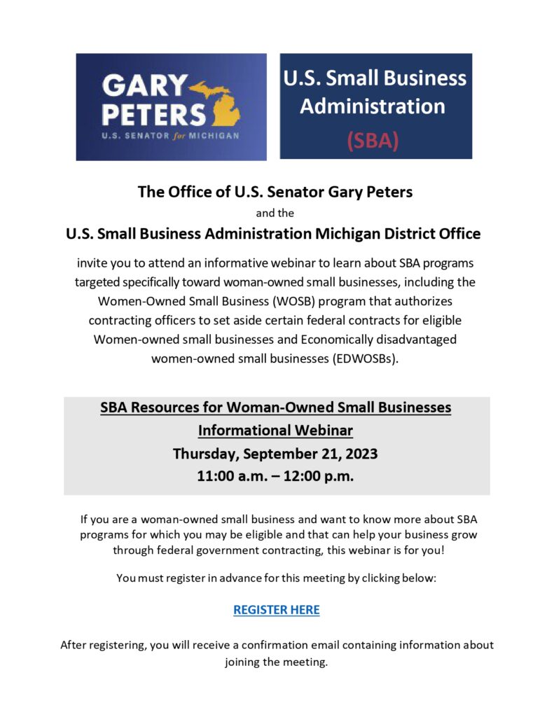 Sen.Peters_SBA Woman Owned Small Business Webinar Invite_9.21.23_page-0001